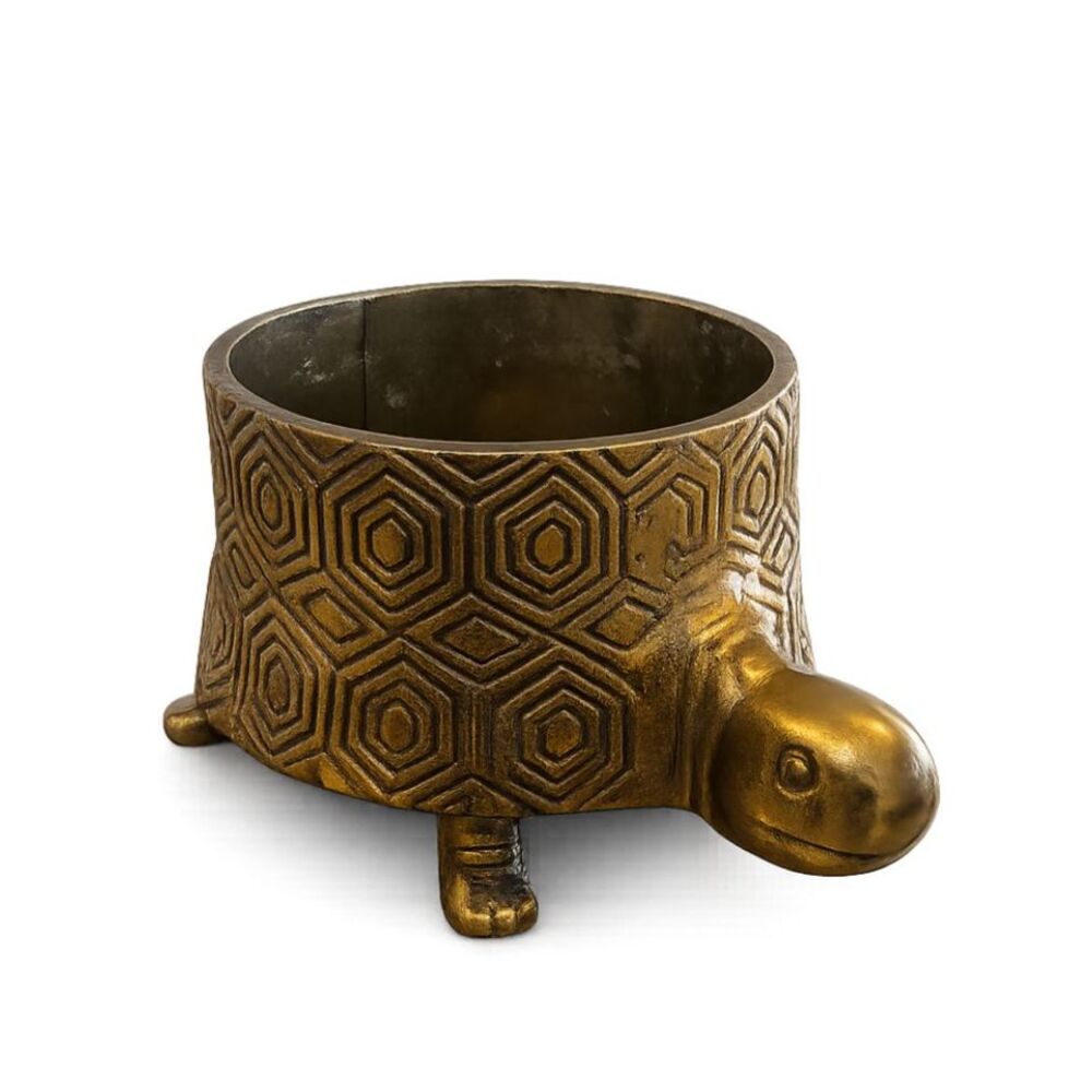 Anthropologie Brass Turtle Planter Cachepot | Geometric Turtle Vase | Boho Decor